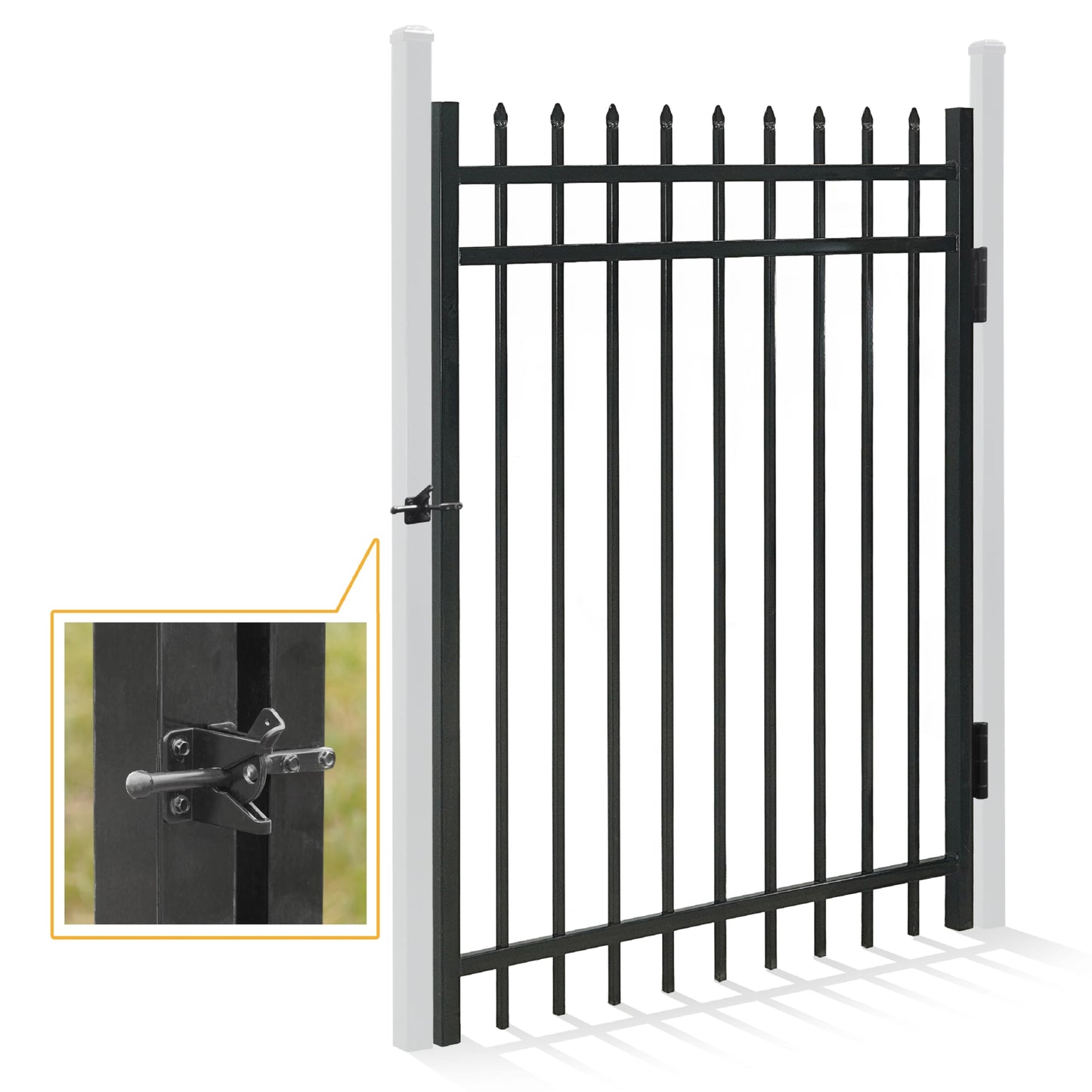 Fencer Wire Heavy Duty Pinnacle Fence Gate, 5FT Height x 4FT Width Outdoor Fence Gate, Outdoor Anti-Rust Metal Steel Gate for Fencing Barrier, Decorative Garden Gate with Gate Lock