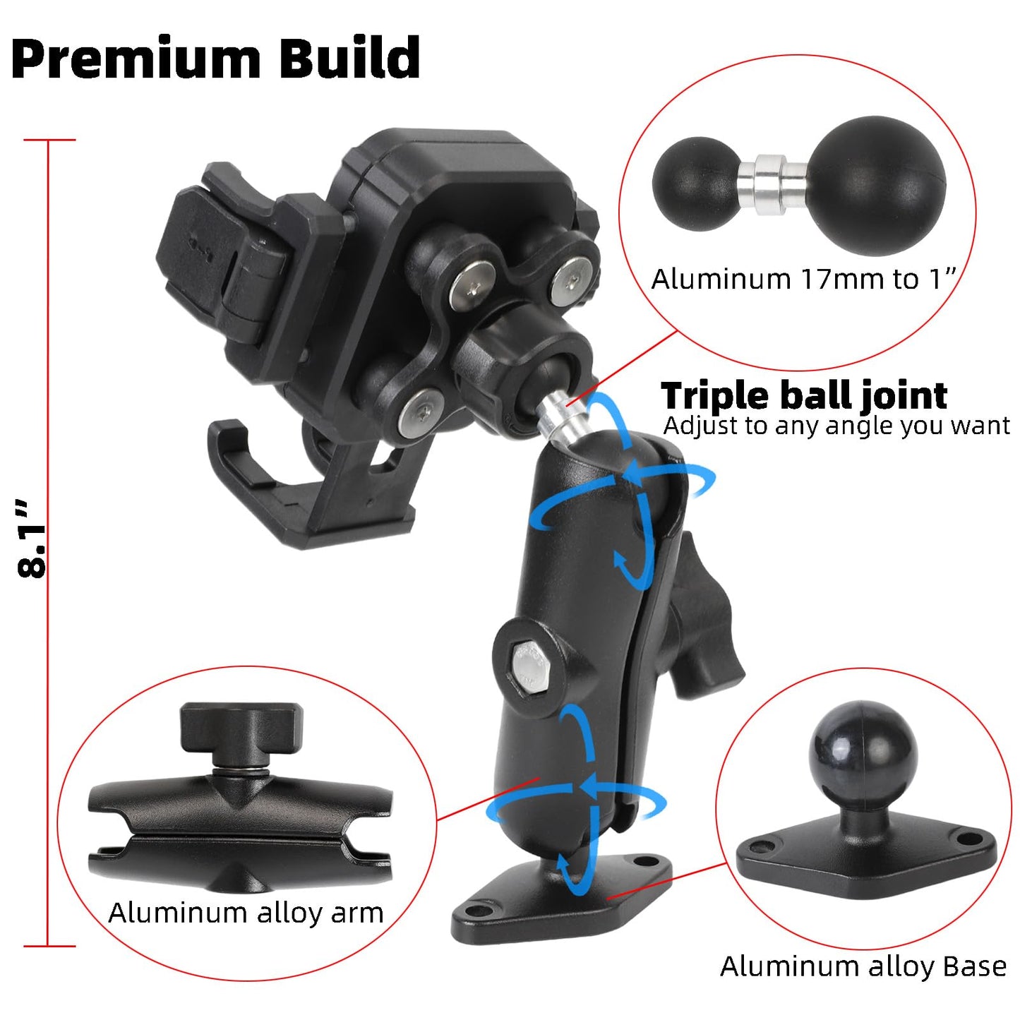 FPN Heavy Duty Phone Mount Holder with Vibration Dampener for Boat Truck Car [Camera Friendly] [1s Lock & Release] [Aluminum Screw-Mounted AMPS Diamond Base & Medium Arm], Fits 4.7-7.2" Cell Phones