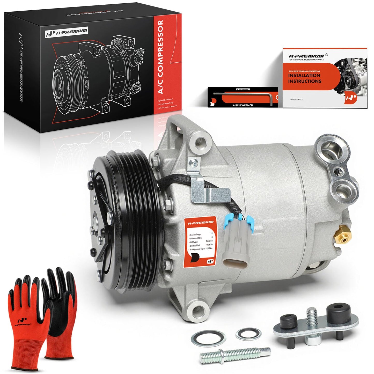 A-Premium A/C Compressor with Clutch Compatible with Chevrolet Cavalier Cobalt HHR, Pontiac G5 Pursuit Sunfire, Saturn Ion