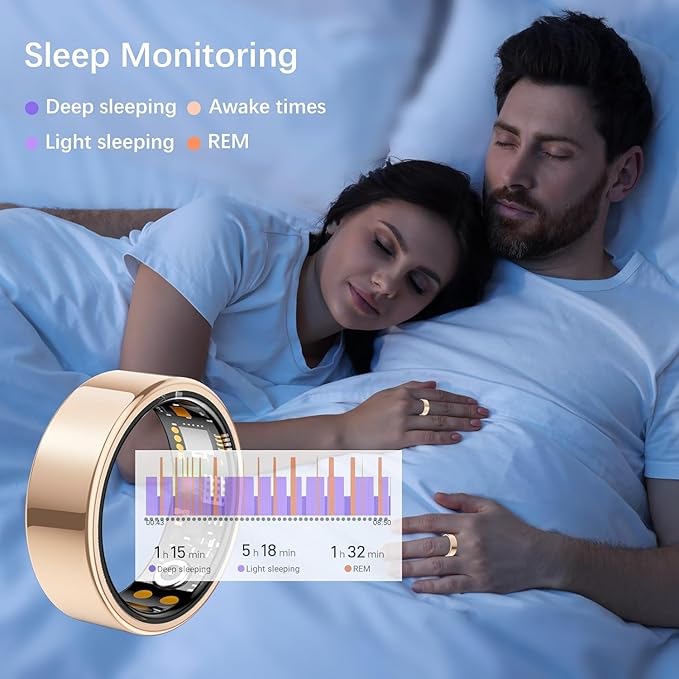 Ring Health Tracker for Women Men, Fit Ring with Heart Rate, Blood Oxygen, Sleep Monitor, Calories, Step Counter, IP68 Waterproof Smart Ring for iPhone & Android, No Subscription Fee (Rose Gold 13#)