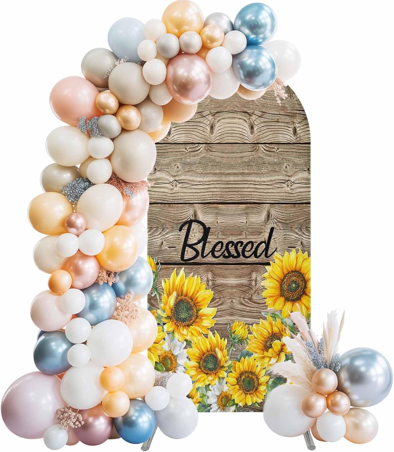Jnbasdffb 7.2 Country Yellow Sunflowers Wedding Arch Cover,Stretchy Spandex Arch Backdrop Stand Covers FT,Vintage Wood
