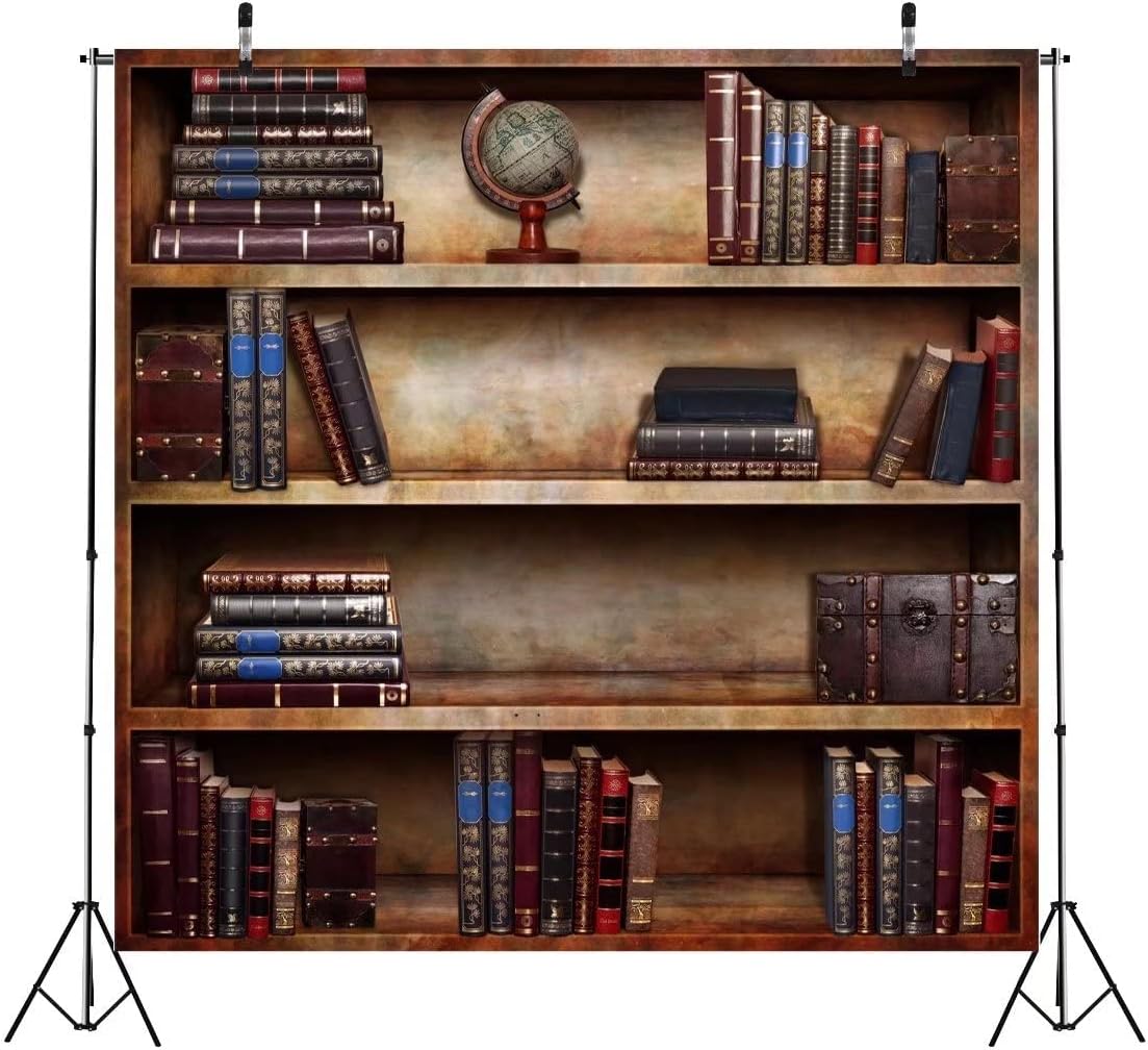 BELECO 6x6ft Fabric Vintage Bookshelf Backdrop Library Books Antique Book Racks School Bookcase Backdrop
