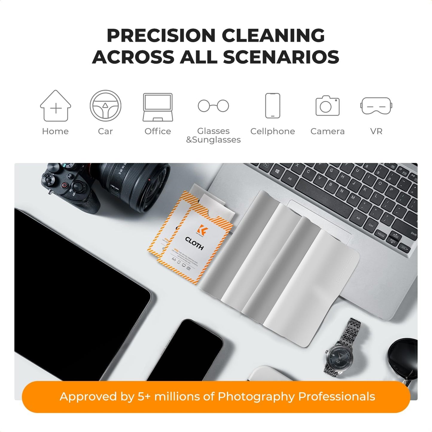 12 Pack Headset, K&F CONCEPT Lens Cleaning Cloth | Microfiber Cleaning Cloth | Glasses Cleaning Cloths | Eyeglass Lens