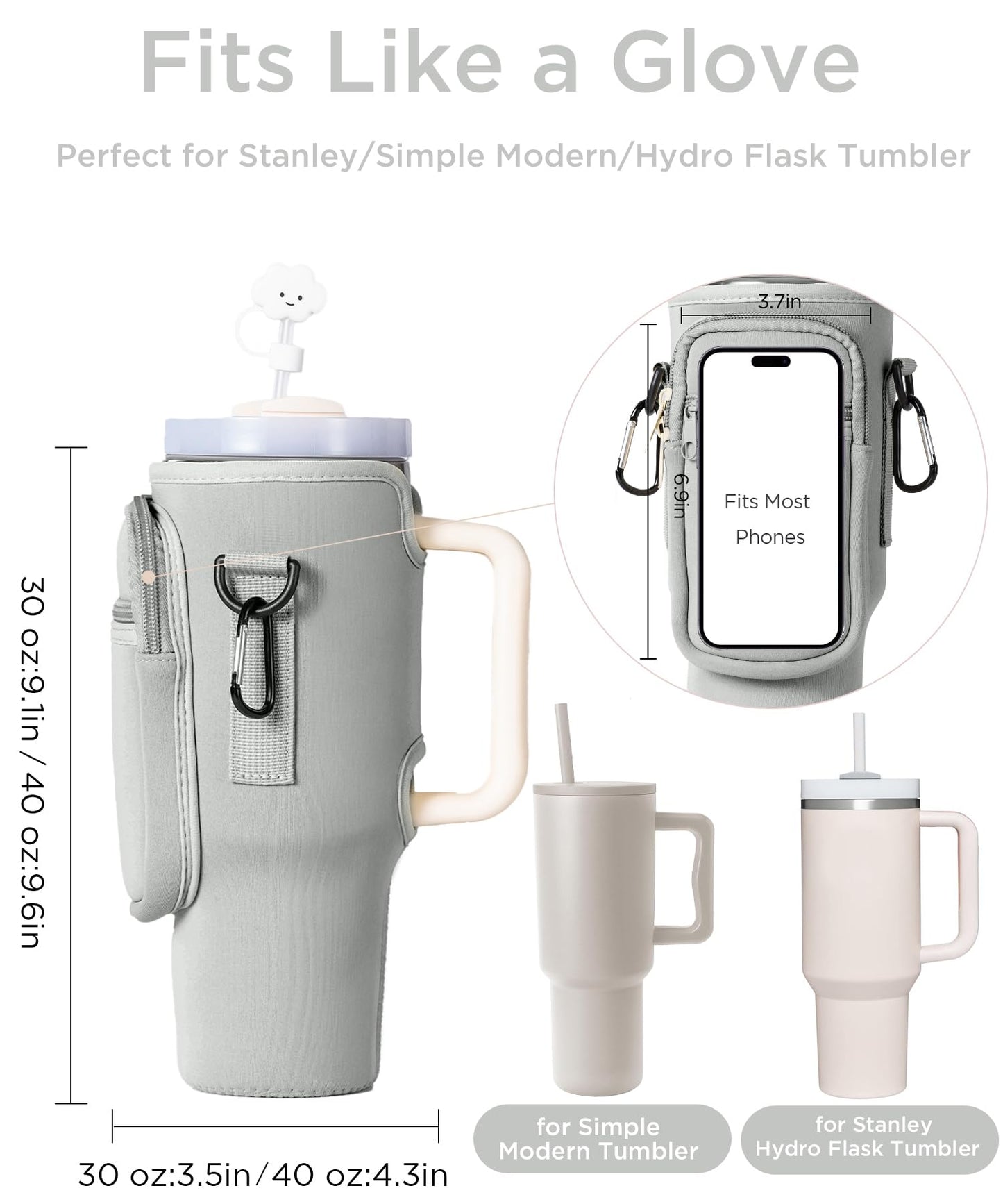 dabria Water Bottle Carrier Bag with Phone Pocket for Stanley 40/30 oz Tumbler Neoprene Water Bottle Holder Pouch with Adjustable Strap Bollus with Straw Cover for Stanley Cup Accessories