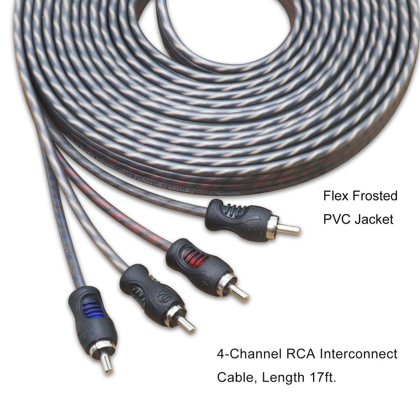 RCI417 100% 17ft 4 RECOIL Oxygen Free Copper Channel RCA Audio Cable Twisted Pair with Noise Reduction, Speaker