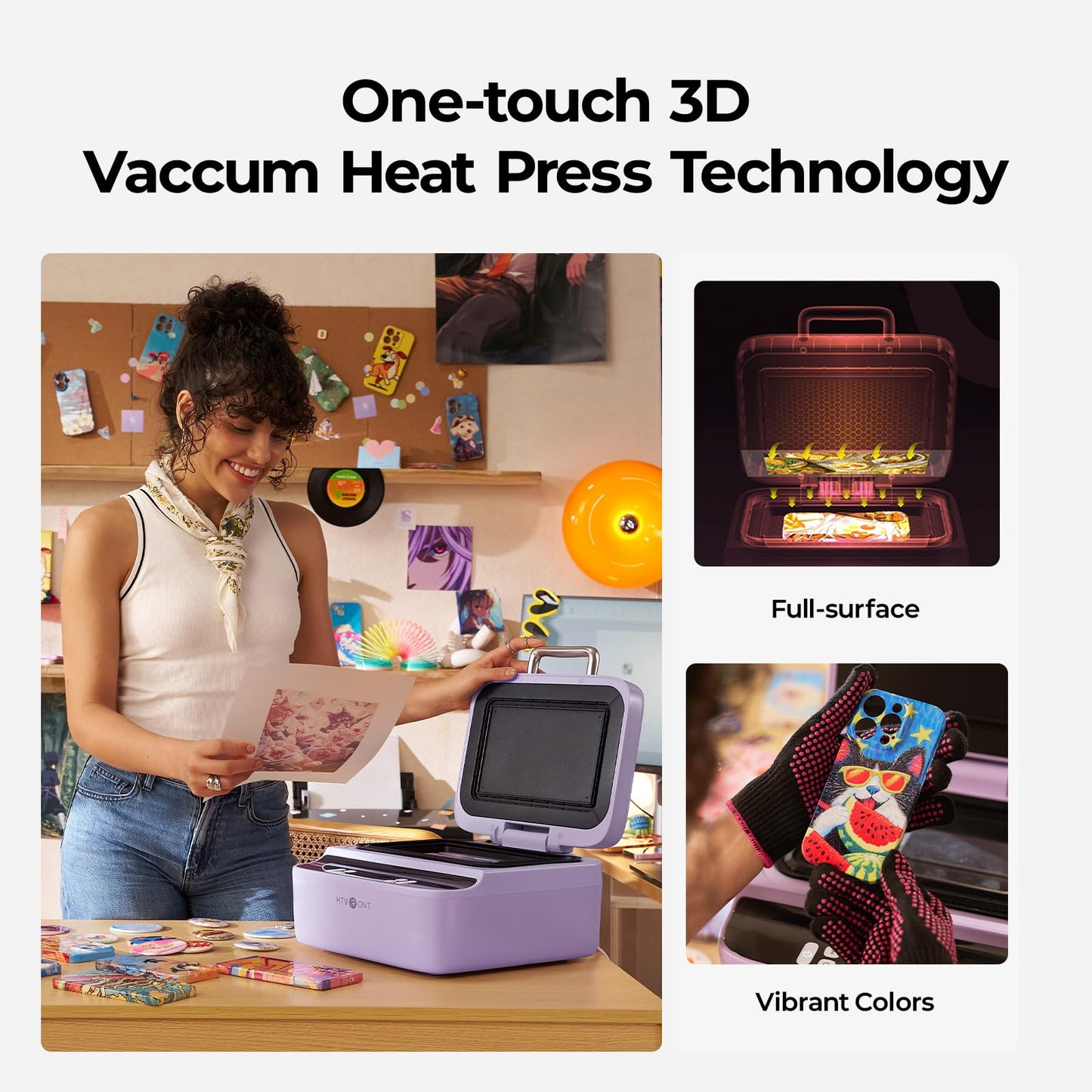 HTVRONT Phone Case Heat Press Bundle - Compatible with iPhone & Android Phone Case Sublimation Machine + HTVRONT Auto Heat Press 2