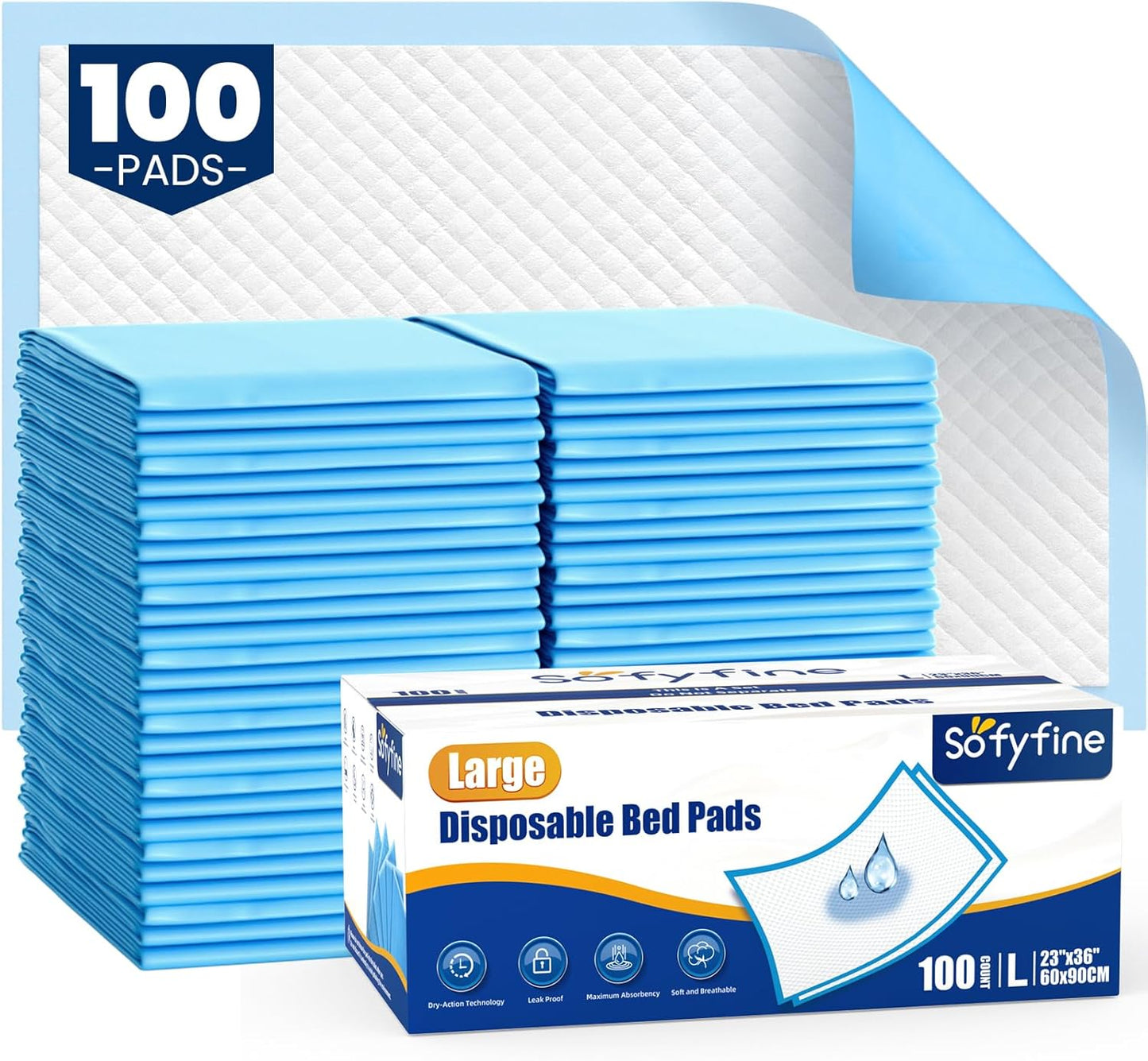 Regine Switzerland Disposable Bed Pads - 100 Count Waterproof Incontinence Underpads | 23"x36" Absorbent & Leakproof