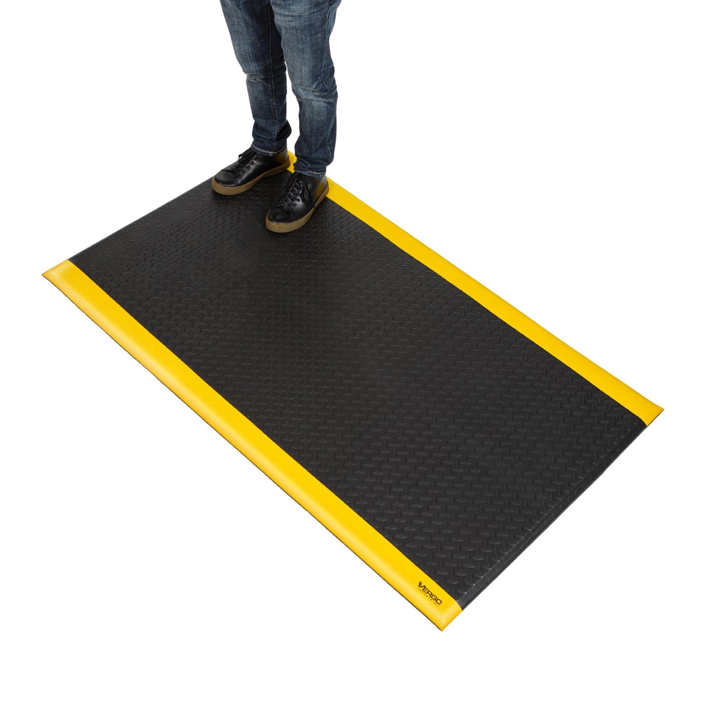 Vergo Industrial 15/16” Extra Thick Anti Fatigue Mat - Heavy Duty Commercial Grade Diamond Plate Ergonomic Standing, Non-Slip Black with Yellow Anti Fatigue Floor Mat for Work, Shop (1-Pack 3' x 5')