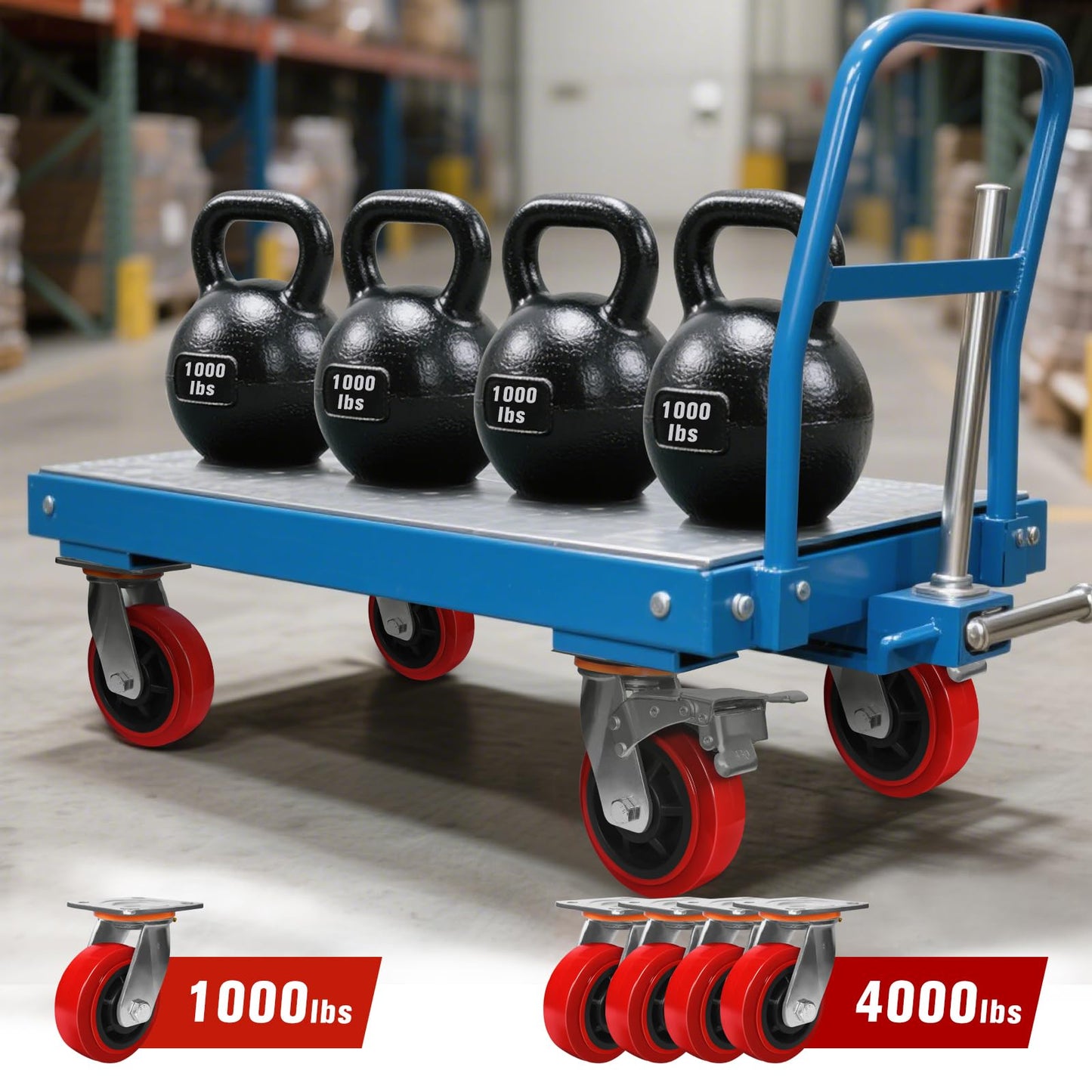 5"x2" Polyurethane Wheels- Heavy Duty Casters Set of 4, Industrial Grade Polyurethane Casters 4000 lbs Load Capacity. Use for Workbench, Industrial Equipment (2 Brake & 2 Rigid)