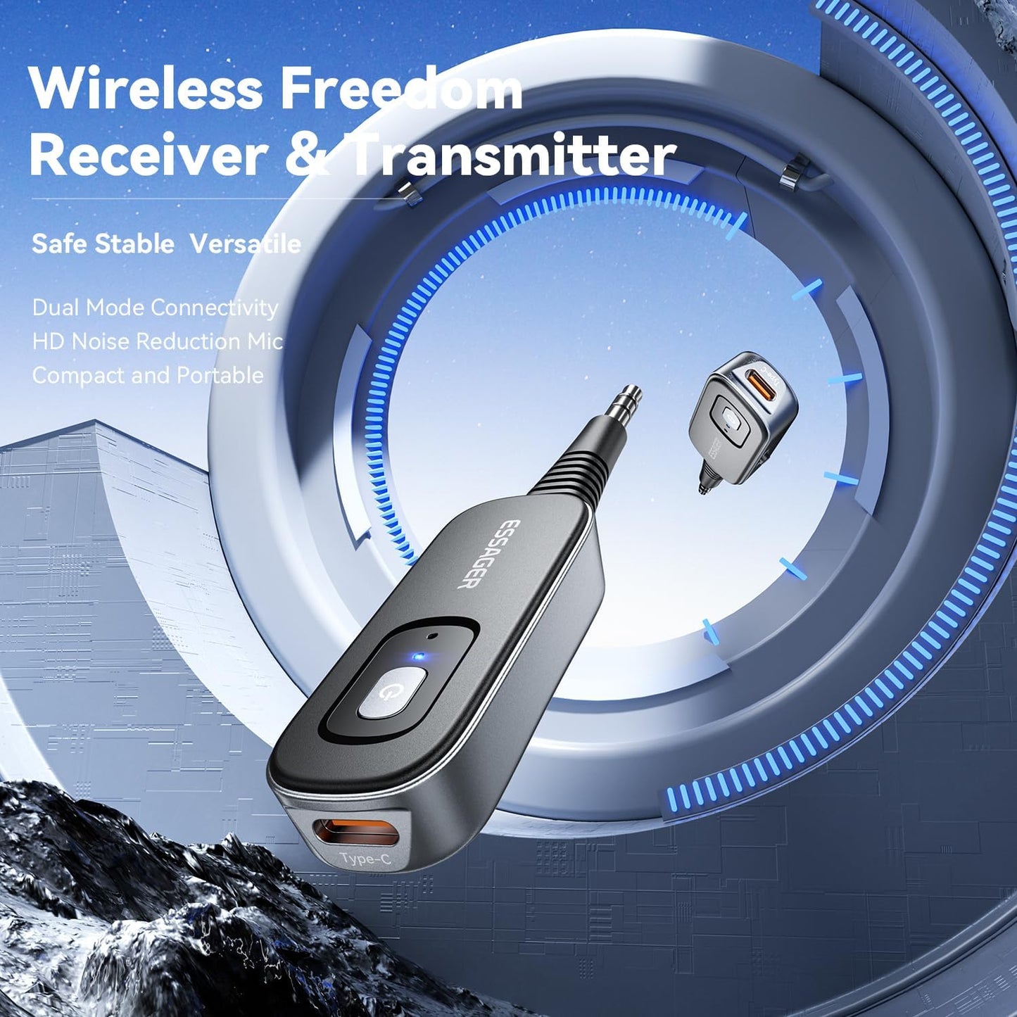 ESSAGER 3.5mm Bluetooth Receiver for Car, Noise Cancelling AUX Bluetooth Car Adapter, Wireless Audio Receiver