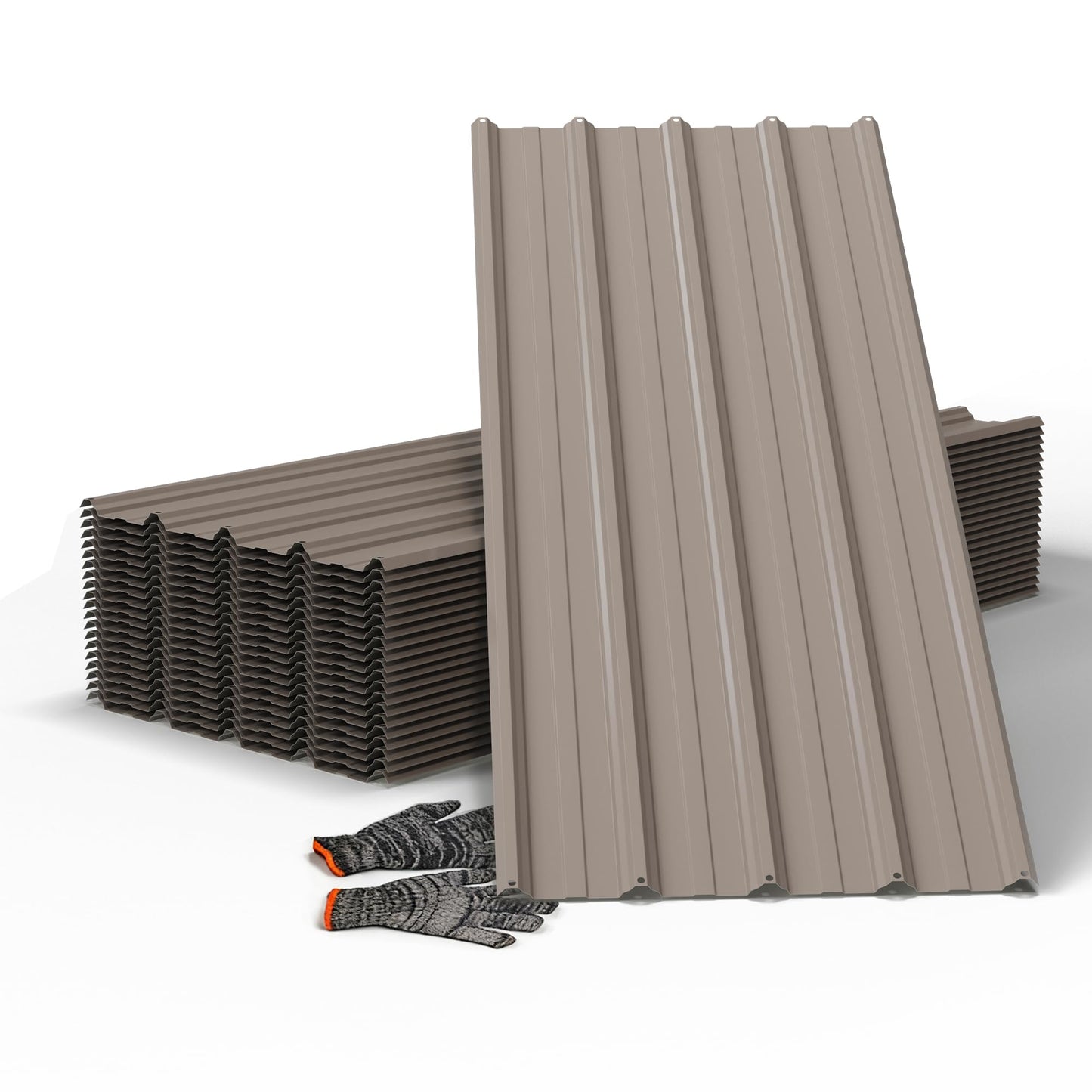 20pcs Metal Roofing Panels, 42.52'' L ×17.72'' W 102.25 ft² Corrugated Metal Sheets, Galvanized Steel Roof Fence Panels for Mobile Homes, Garages, Chicken Coop, Sheds, Stables, Patio, Warm Gray
