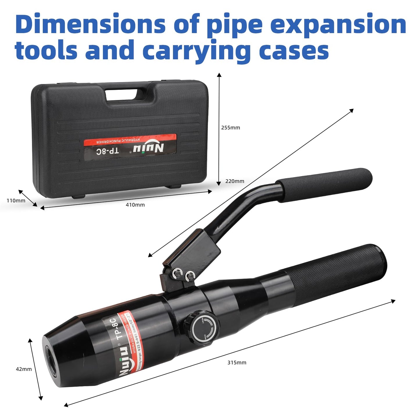 Nuiu TP-8C Hydraulic Knockout Punch Kit, 66KN Punching Pressure with 6 Hole-Opening Dies 1/2" to 2", 360° Rotatable Head for Electrical Panel, Conduit Pipe Punching