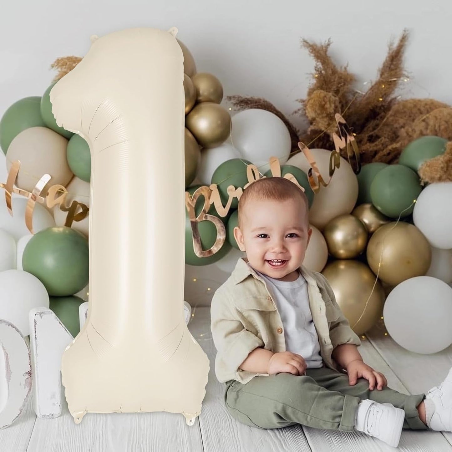 Skiennix Jumbo 40-Inch Number 1 Balloon - Giant Beige Mylar Foil for First Birthday Celebrations