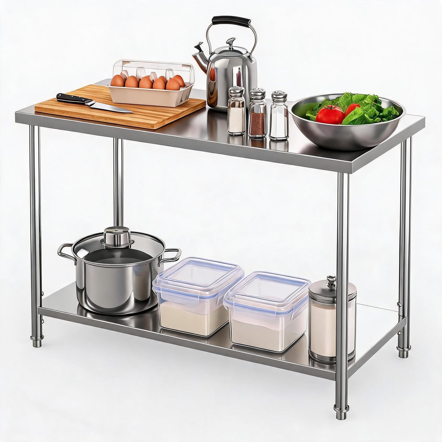 Garvee Stainless Steel Table, 60" x 24" NSF 2 Tier Prep Table with Adjustable Foot & Under Shelf, Heavy Duty Commercial Worktable for Restaurant, Home, Kitchen, Indoor, Outdoor