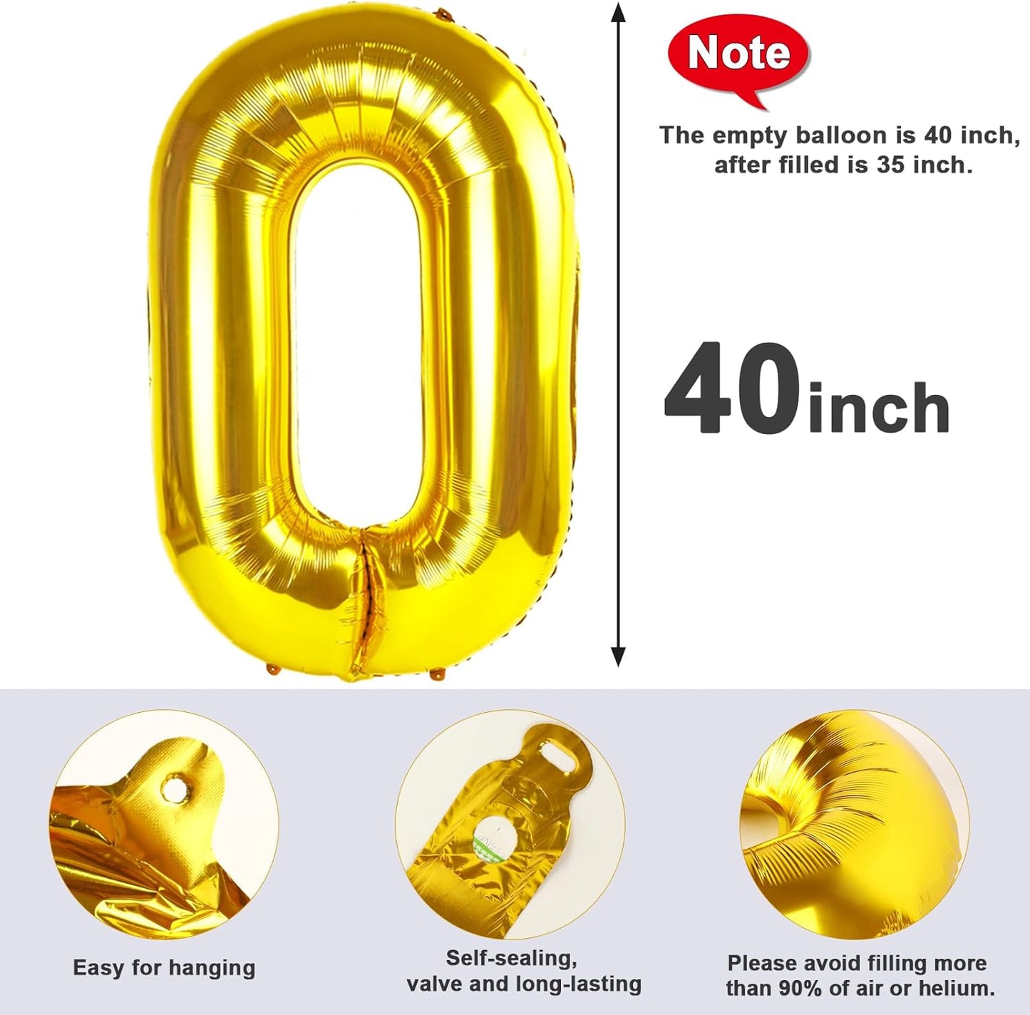 Number 0 Balloons - 40 Inch Gold Number Balloons for Birthday & Wedding Celebrations