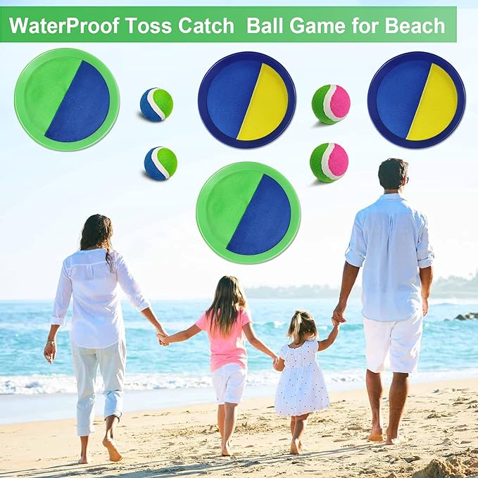 Jalunth Ball Catch Set Games Toss Paddle - Beach Toys Back Yard Outdoor Pool Backyard Camping Throw Age 3 4 5 6 7 8 9 10 11 12 Years Old Boys Girls Kids Adults Family Pink Blue Gifts 2 Pack