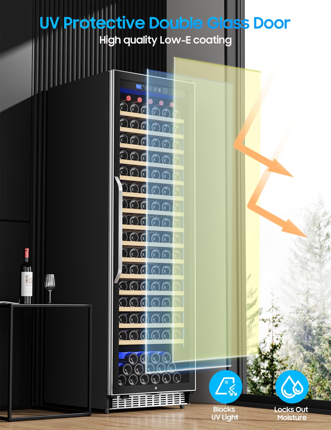 187 Bottle Wine Cooler Refrigerator, 24 Inch Freestanding/Built-in Wine Fridge, Large Capacity Wine Cooler with Fast Cooling Quiet Compressor, 41℉-64℉ Temp Control for Home Office Kitchen, Wine Gift