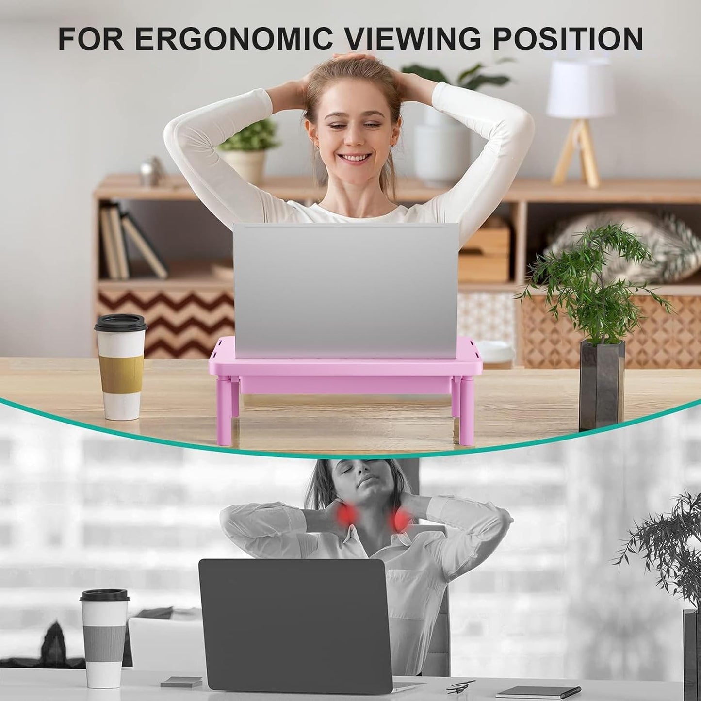 3 (PTT002-P), 1 Pack, WALI Computer Monitor Stand with Storage, Desk Monitor Riser Height Adjustable, Laptop Riser
