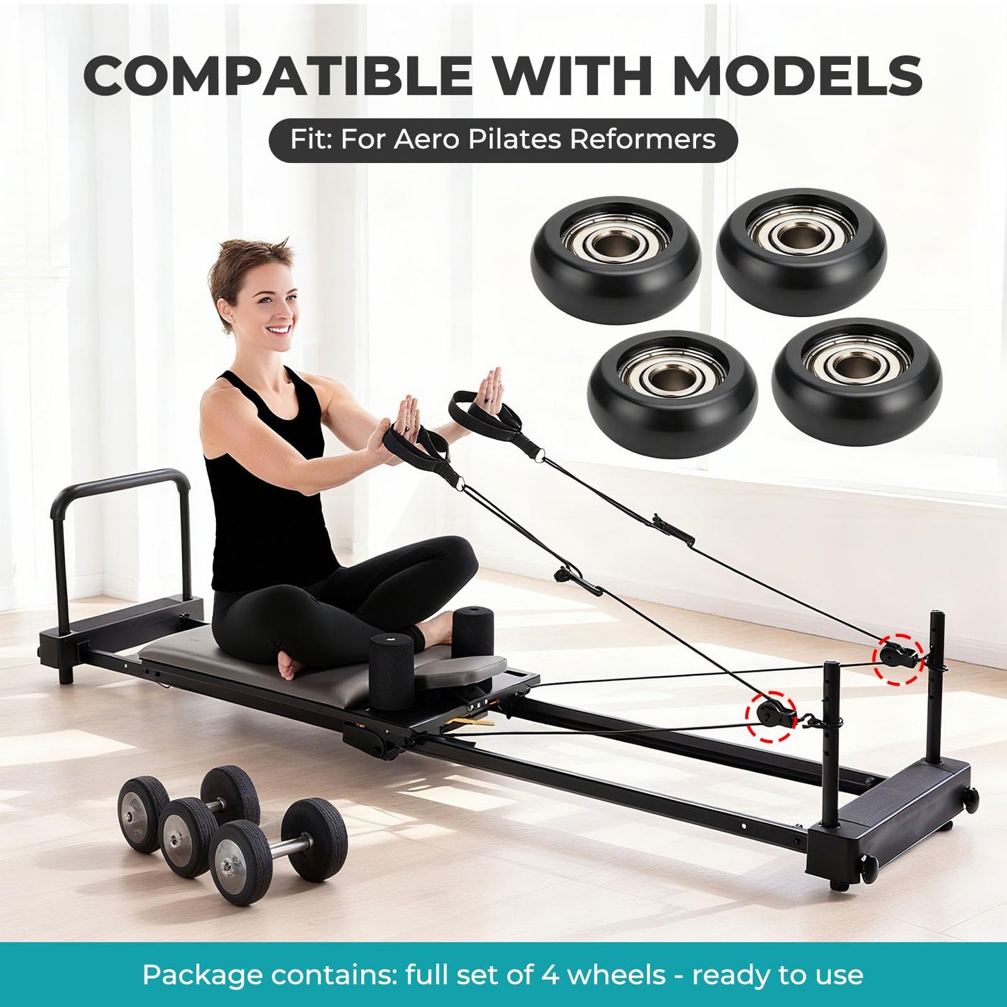 YIBEICO Roller Wheels for Aero Pilates Reformer, Replacement Roller Wheels for Pilates Reformer Machines, Smooth and Quiet Glide