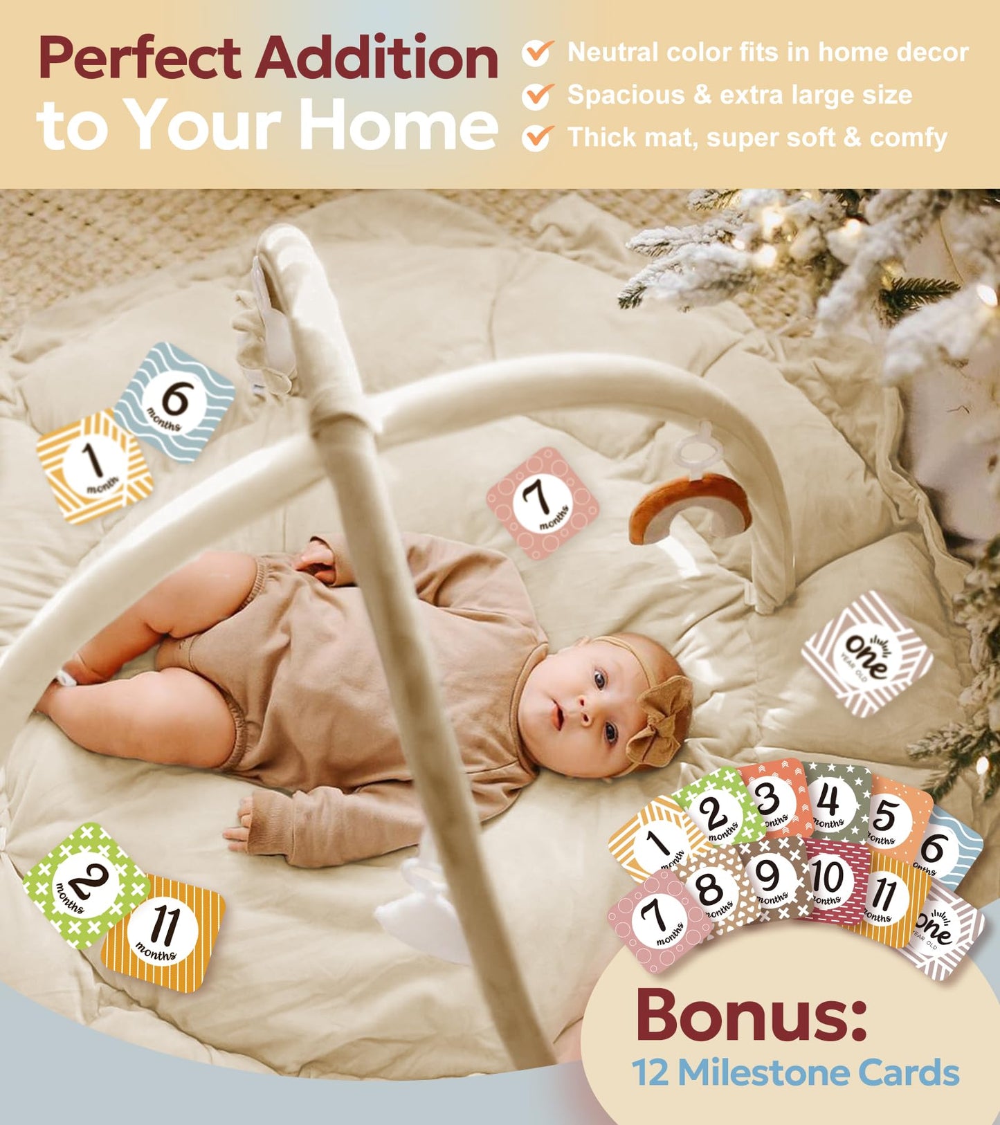 Mallify 5-in-1 Thick & Plush Baby Play Gym, Baby Play Mats for Floor, Tummy Time Mat with 6 Toys, Convertible Stage-Based Developmental from Babies to Toddlers, Ball Pit, Brown