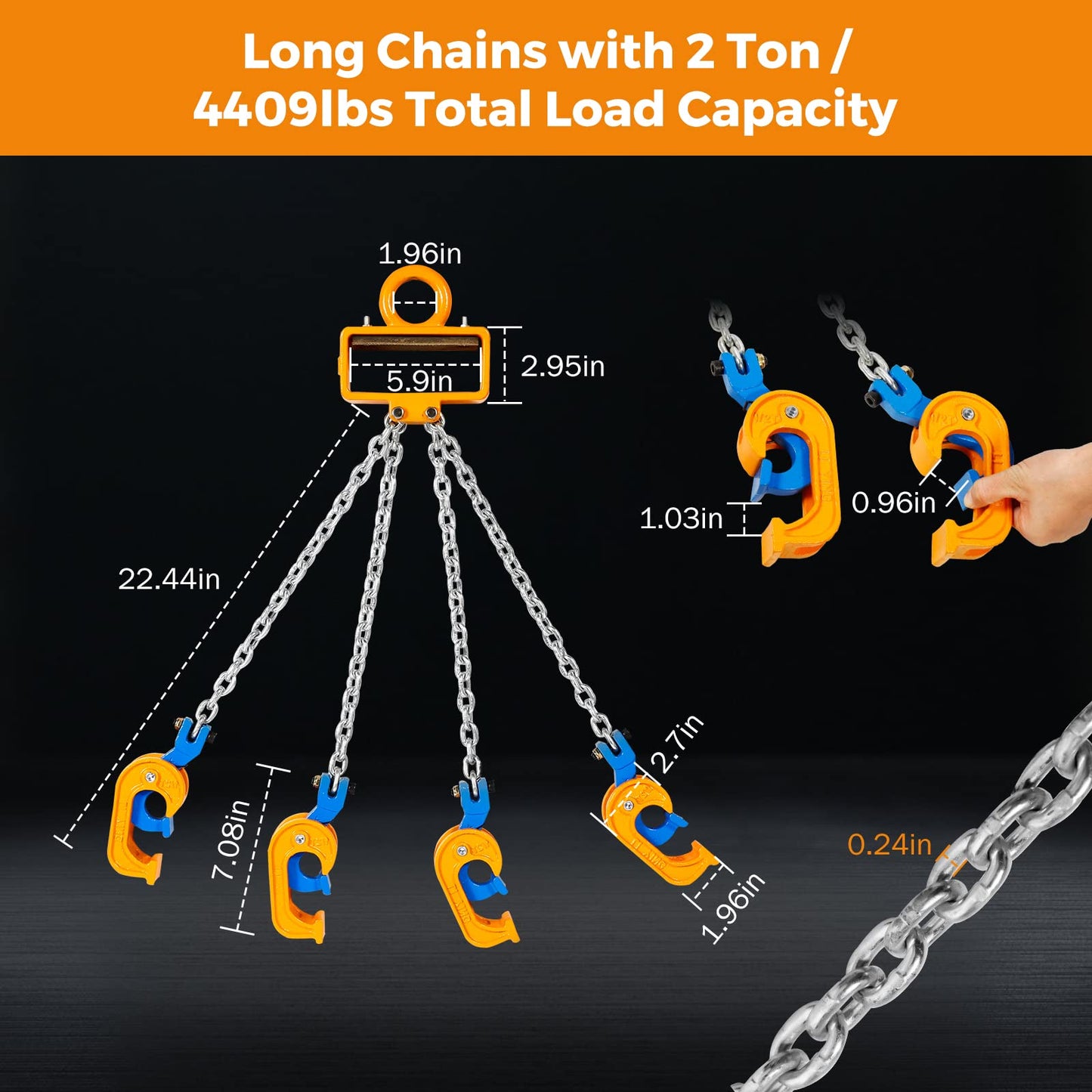 BEAMNOVA Upgraded Chain Drum Lifter, 2 Ton 4400 lbs for 30 & 55 Gallon Drums, 4 Hooks Double Chain Metal/Plastic Barrel Lifting Sling for Forklift, Hoist & Crane