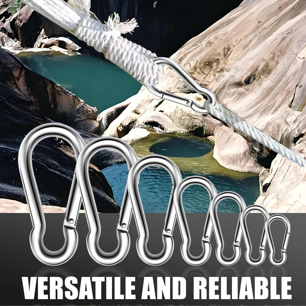 3.15 Inches Heavy Duty Stainless Steel Carabiner for Gym Equipment, EFFIET 2 Packs Spring Snap Hook Clips Spring Link Buckle for Gym Exercise, Punching Bags, Fishing, Hiking, Camping