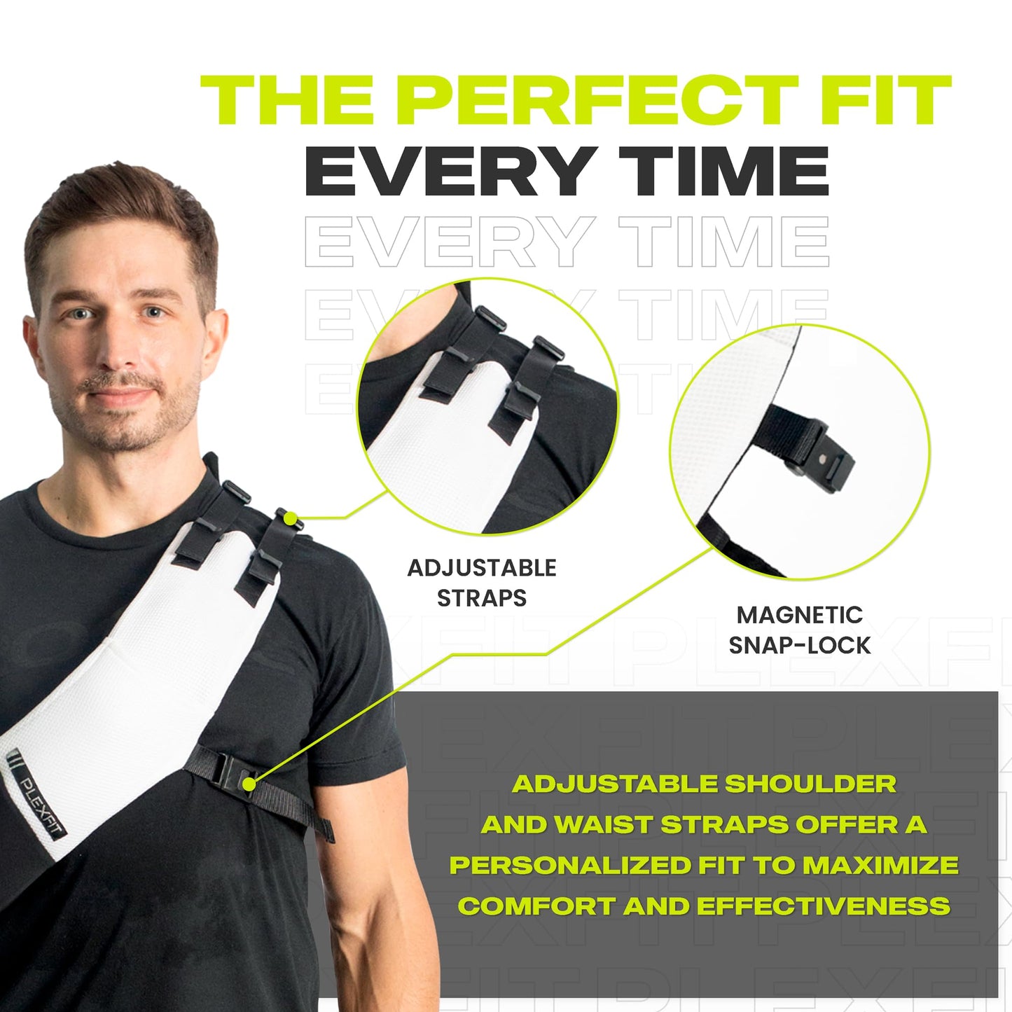 PLEXFIT Athletic Arm Sling Class A Medical Device - Shoulder Sling Immobilizer for Injury Support - For Elbow & Wrist Too - Men & Women (Large Left, White & Black)