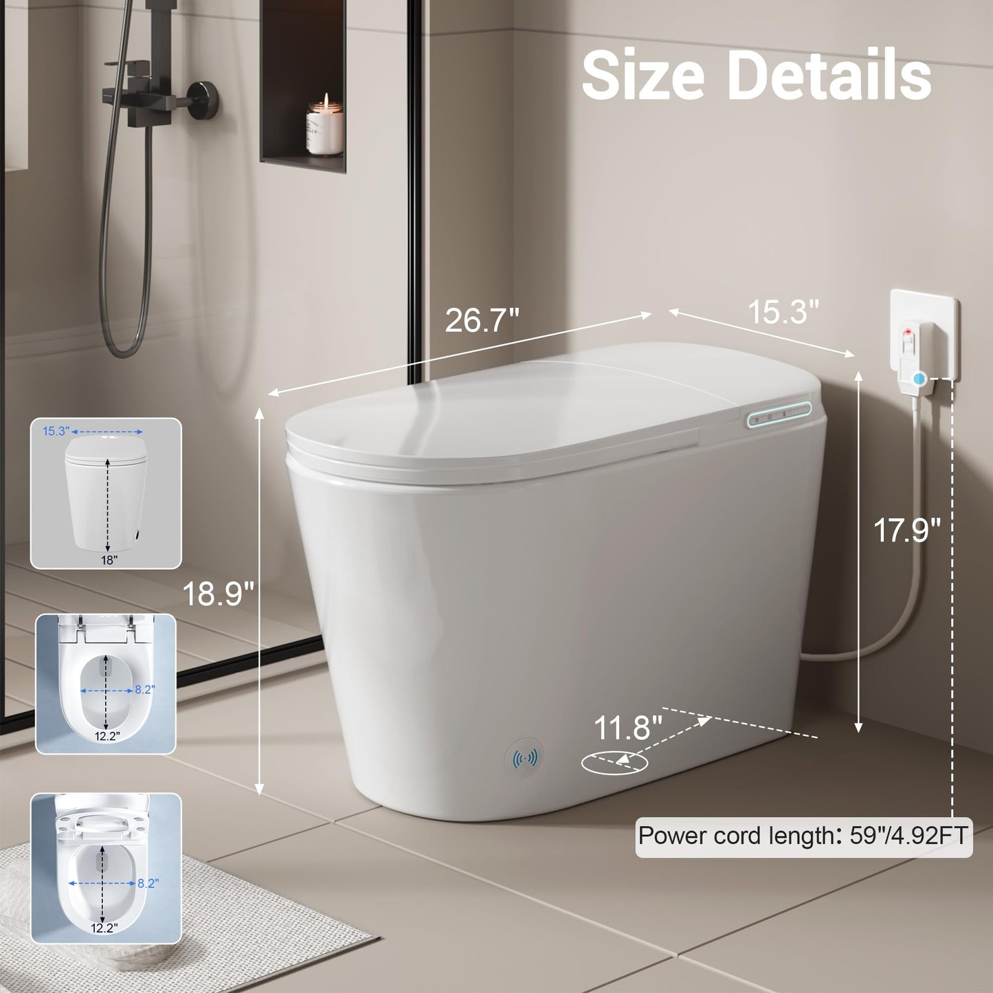 Smart Toilet with Bidet Built in, Modern Tankless Bidet Toilet for Bathroom with Heated Seat, One Piece Toilets with Dryer, Foot Sensor, Auto Lid&Seat/Siphon Dual Flush 0.8/1 GPF, MAP 1000g
