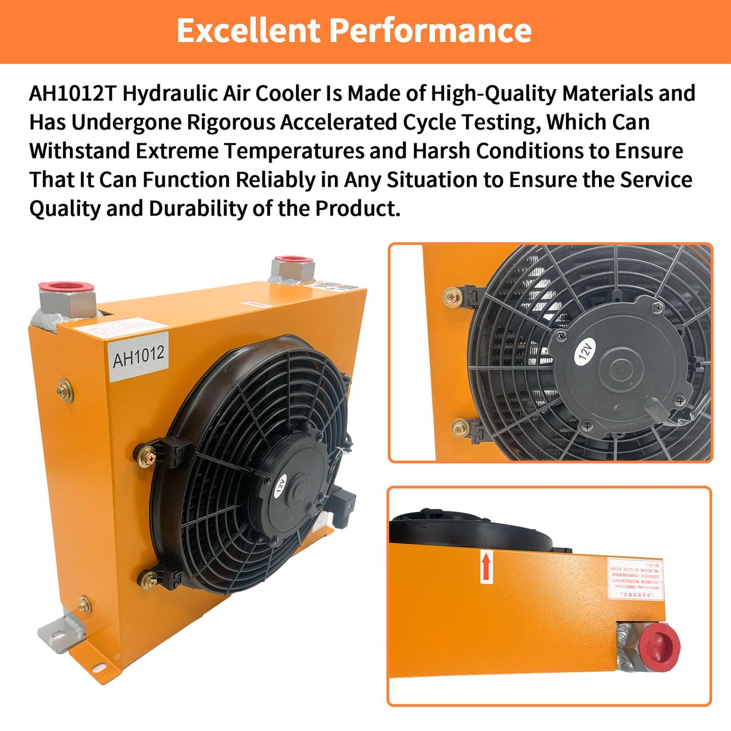 AH1012T-CA 12VDC Industrial Hydraulic Oil Cooler 120W 100L/Min Flow Fan Radiator, Low Noise and Power Usage, for Engineering Machinery Replace # AH1012T