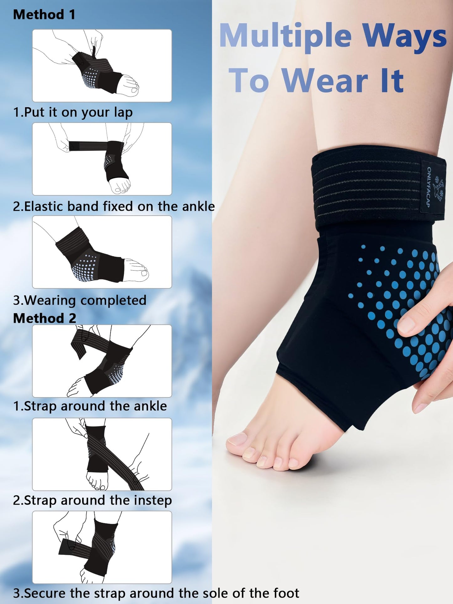 Adjustable Ankle Ice Pack Wrap, Reusable Hot & Cold Therapy Gel Foot Ice Pack for Swelling, Sprains and Plantar Fasciitis Relief, Flexible Achilles Tendonitis Support for Men & Women