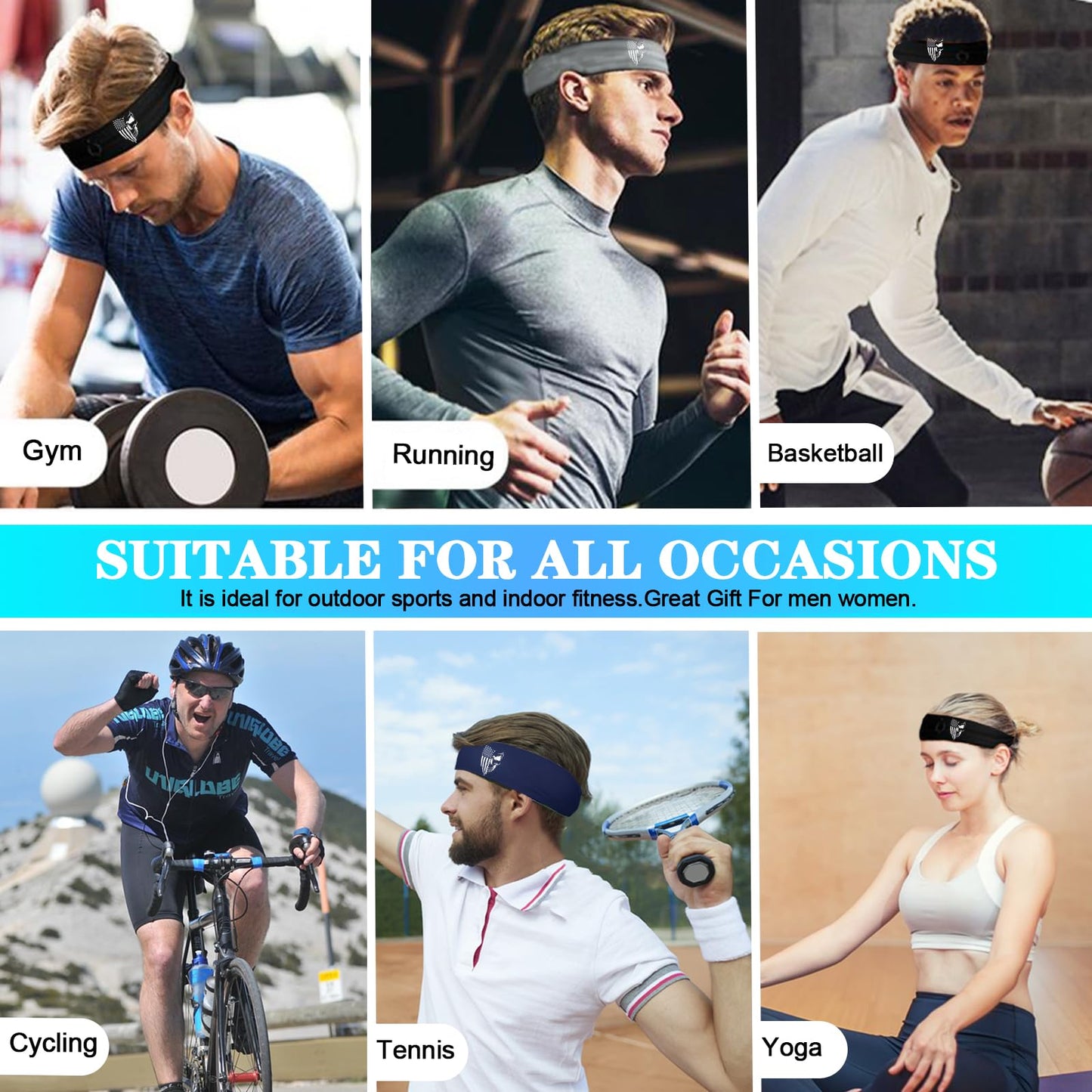 Sweat Bands Headbands Men Sport Headbands Sweatbands for Men 3 Pcs American Flag Skull Cooling Headband Mens Workout Head Bands for Sweat Elastic Hairband for Running Tennis Gym Hiphop