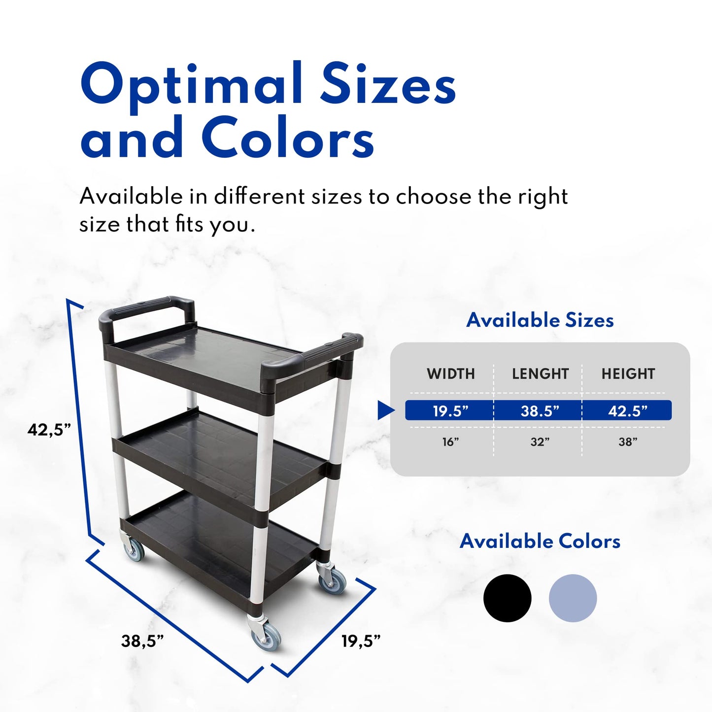 New Star Foodservice Heavy-Duty 3-Tier Plastic Utility Bus Cart with Locking Casters, 350 lb Capacity, 42.5 x 19.5 x 38.5 Inch, Black