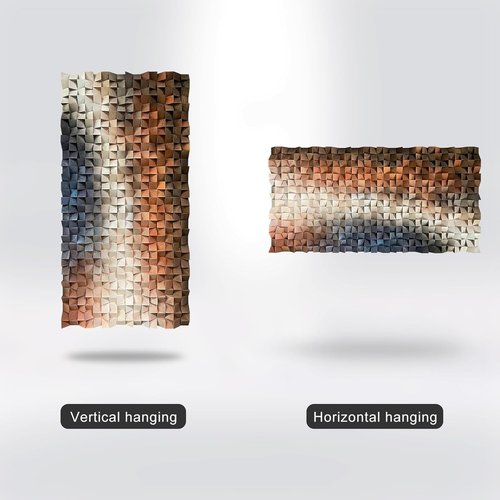 LIUZEYUE 3D Wall Art - Modern Abstract Solid Wood Mosaic Panel in Blue, White & Orange | 23.6x47.2 Inches