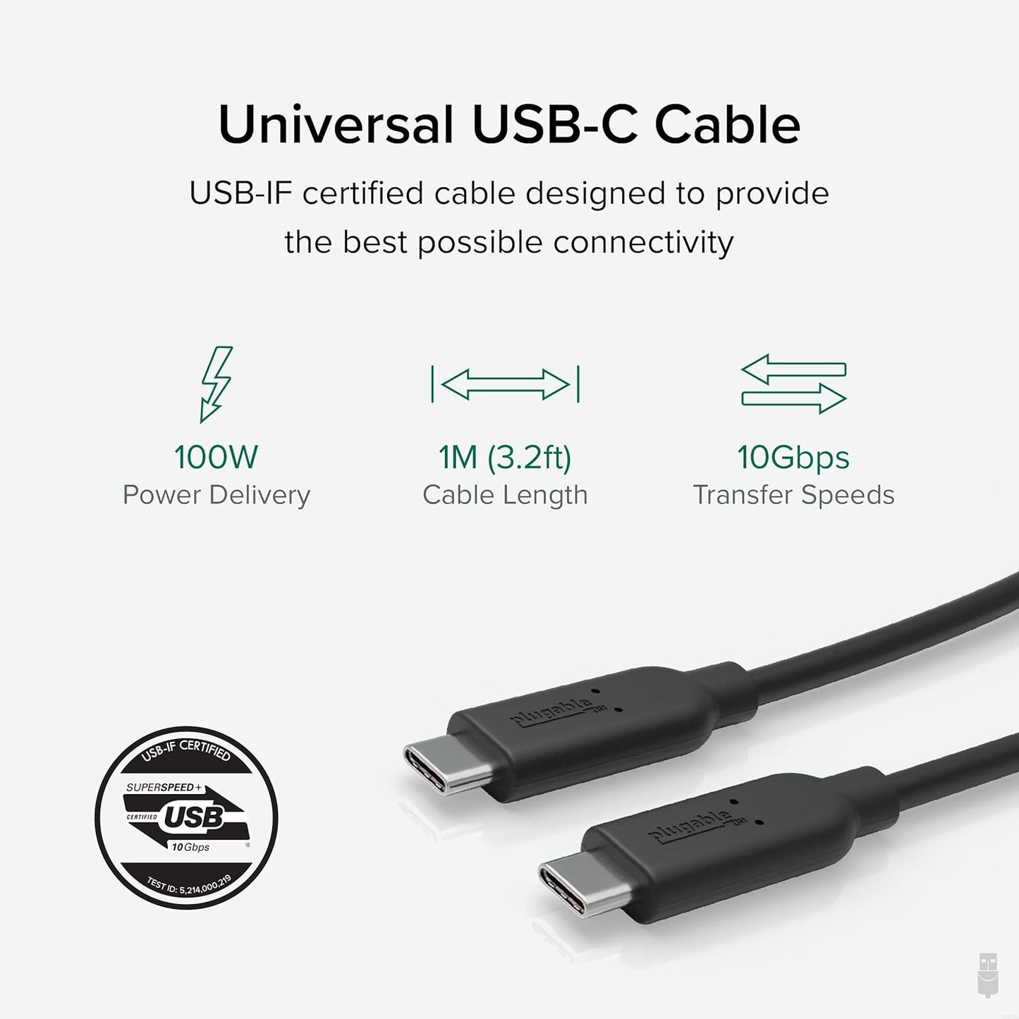 10Gbps 3.3 (1 5A, 3.1 2 Plugable USB C to USB C Cable, feet Meter), USB-IF Certified, USB Gen Type-C - Driverless