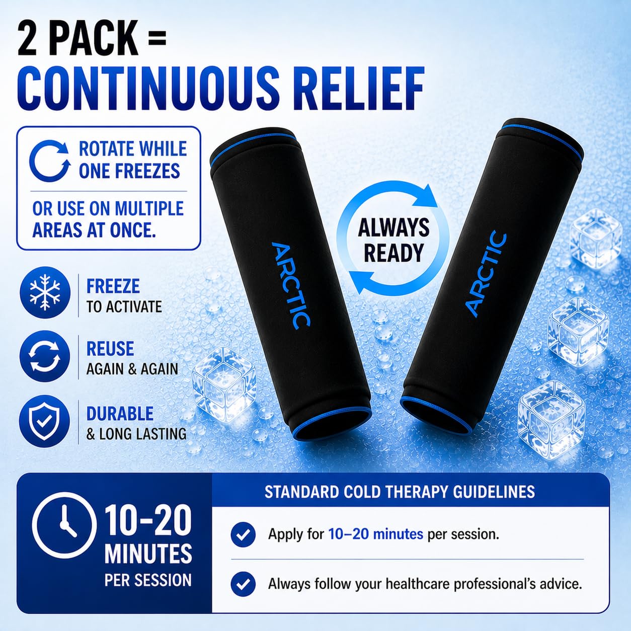 2 Pack - Premium Cold Therapy Compression Ice Sleeve, Knee Ice Pack Wrap for Injuries, Elbow, Quad & Hamstring Relief, Flexible & Reusable Cold Wrap Recovery for Meniscus, ACL, MCL, Ice & Heat Therapy