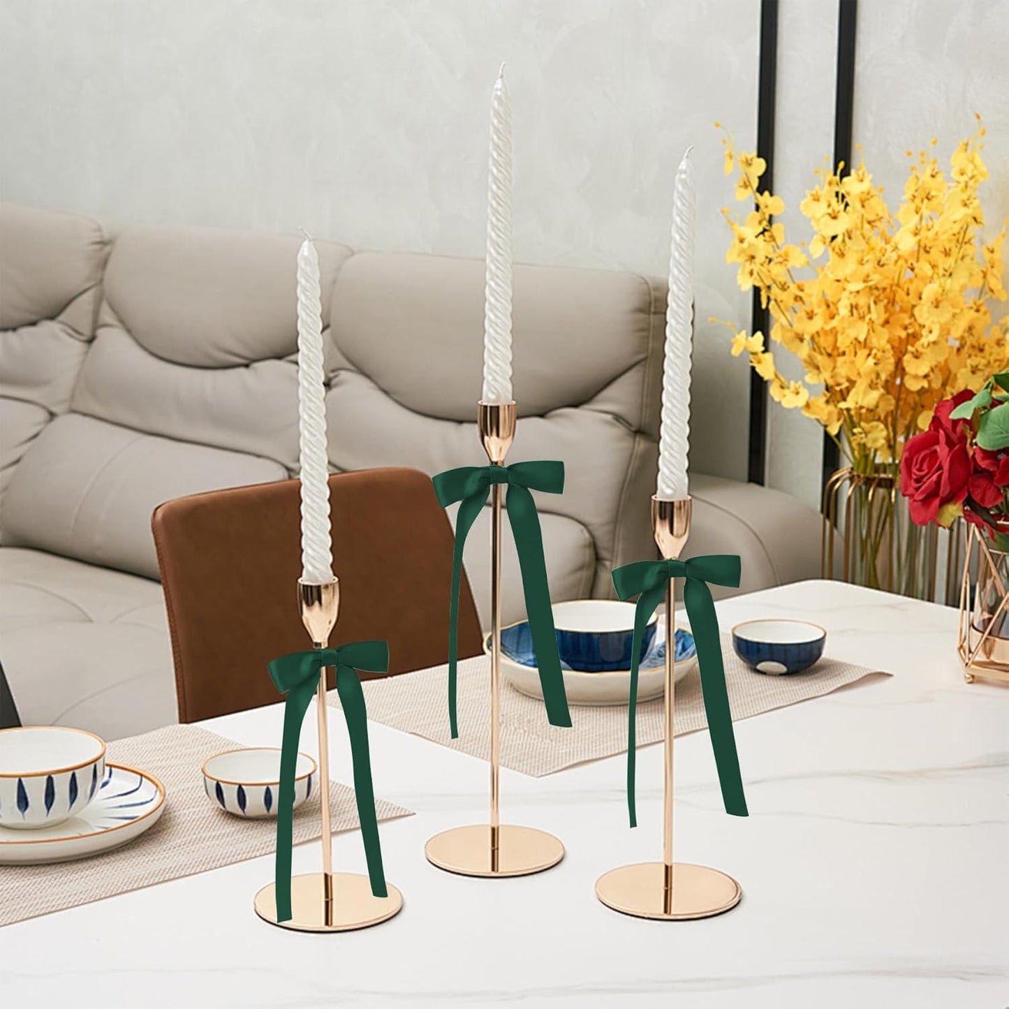 Skiennix 12 Pcs Hunter Green Satin Ribbon Bows - Perfect for Gift Wrapping & Home Decor