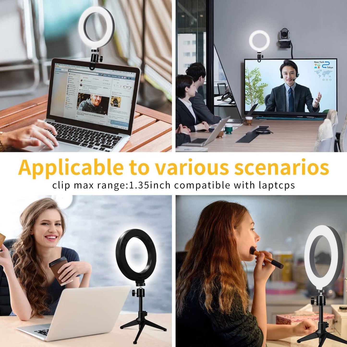 MEZHER 6 Desk Ring Light for Zoom Meetings - Video Conference Lighting Kit for Laptop Computer, Clip on Table LED Light