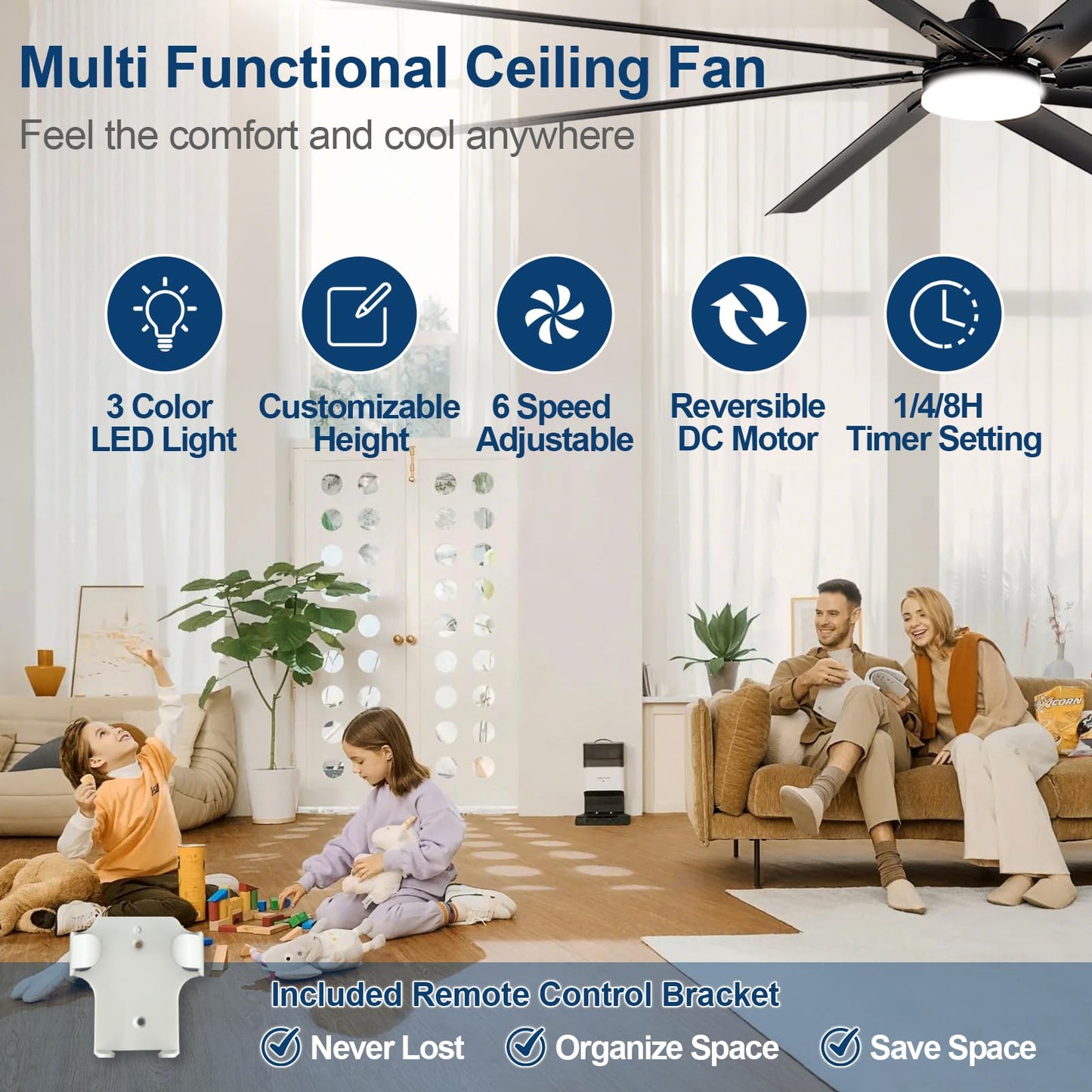 BvenuBigLite Large Ceiling Fan with Light: 100 Inch Outdoor Fan - Industrial Ceiling Fan with Remote for Shop Garage Patio Black