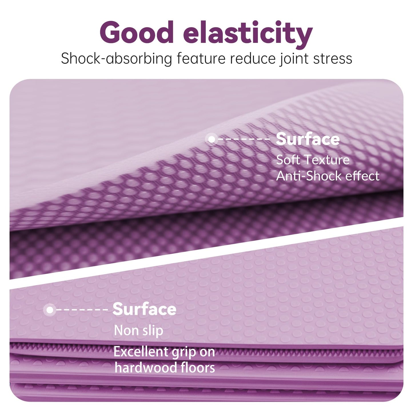 Foldable Yoga Mat Thick Non-Slip Exercise Mat - Packable Travel Fitness Mat with Carrying Bag for Yoga, Pilates, Workout, Home & Gym (purple)