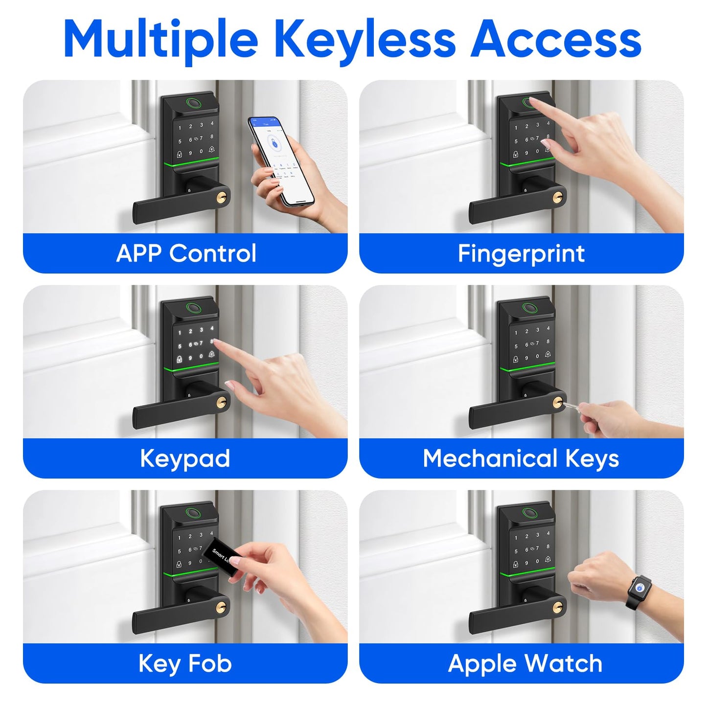 Keypad Smart Door Lock with Handle, Keyless Entry Deadbolt for Front Door, Smart Auto Lock Deadbolt with Phone/Watch App Control, Biometric Fingerprint Gate Handle with 7 Ways to Unlock