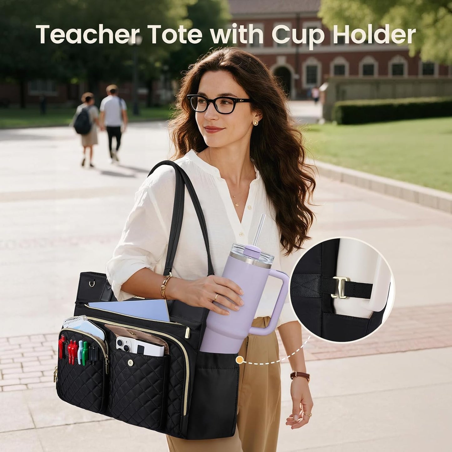 LOVEVOOK 17.3 Inch Tote Bag, Work Bags for Women with Large Cup Holder, Large Capacity Teacher Tote with Multi Pockets