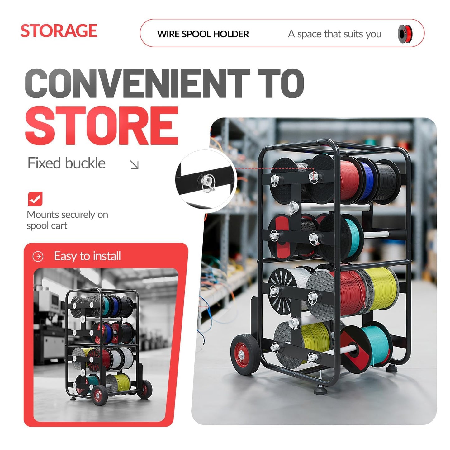 Gelacie Wire Spool Holder Cart, Portable Wire Rack Dispenser with Wheel, 10 Rods, 15X17X31" Display & Storage for Electrical Industrial & Retail Use