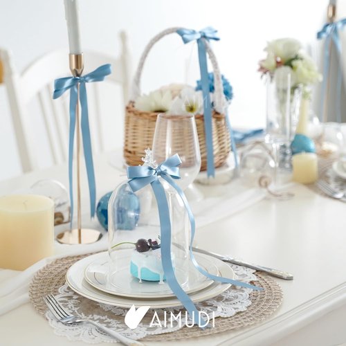 AIMUDI Satin Bows - Dusty Blue 5" x 10" Premade Ribbon Bows for Gift Wrapping & Decorations | 36 Pack