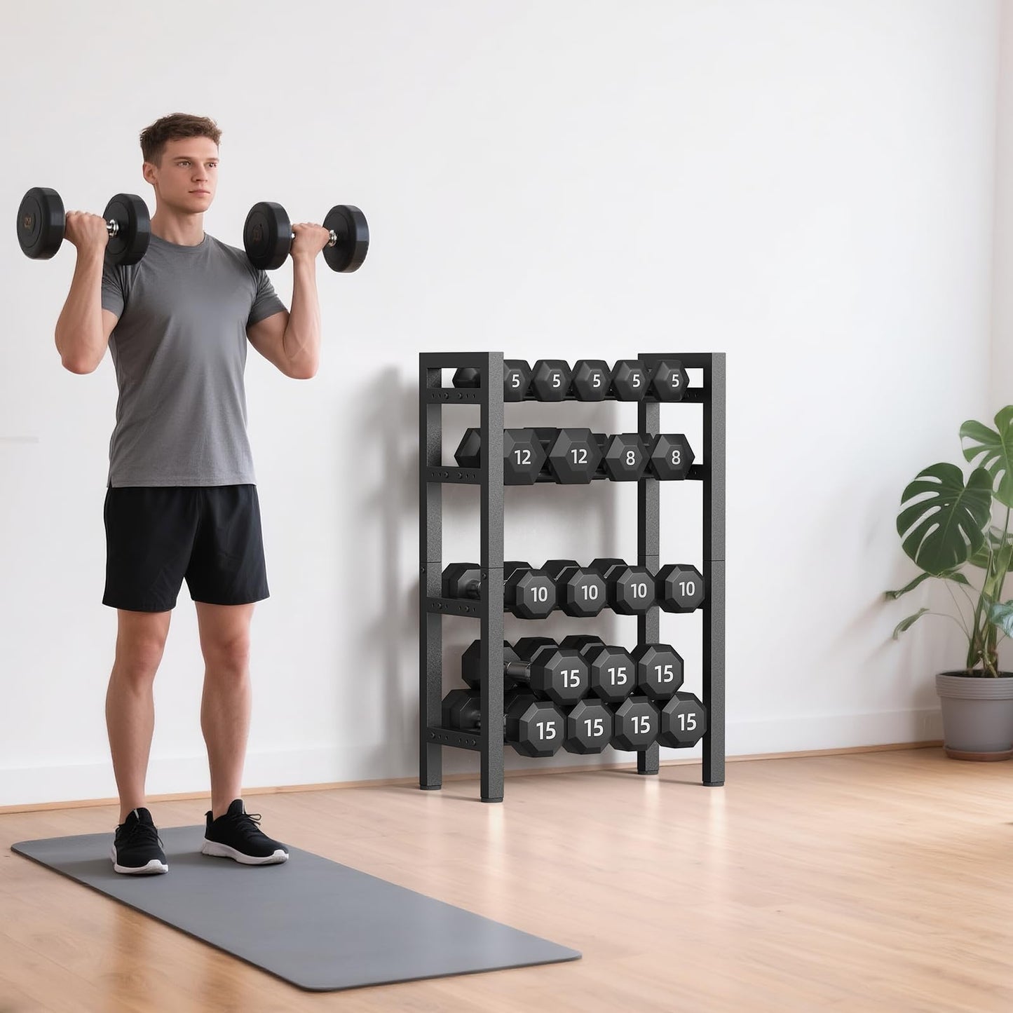 4 Tier Dumbbell Rack,Adjustable Weight Rack for Home Gym,Heavy Duty Weight Stand,800LBS Capacity Kettlebells Storage,Workout Equipment Organizer (Rack Only)