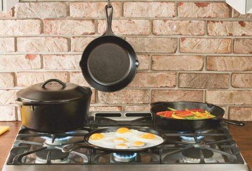 Lodge Cast Iron Skillet - 8-Inch with Red Mini Silicone Hot Handle Holder for Safe Cooking