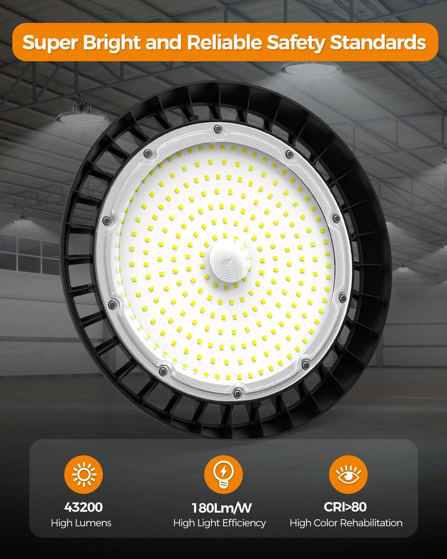 AIKVSXER 240W UFO LED High Bay Lights, 6 Pack, 6000K Shop Light 43200LM Commercial Bay Lighting IP65 LED Garage Lights, 5ft Power Cable Plug & Play for Warehouse Factory Workshop Barn AC100-277V