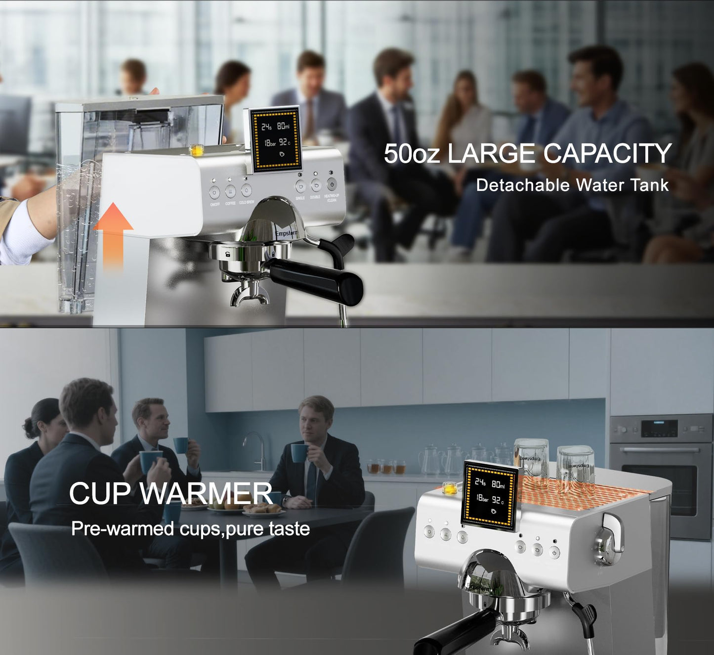 20 Bar Espresso Machine with Milk Frother Steam, Compact Stainless Steel Espresso maker with LED Display Cold Brew & Hot Coffee Maker, Professional Cappuccino Expresso Machine for Home and Office