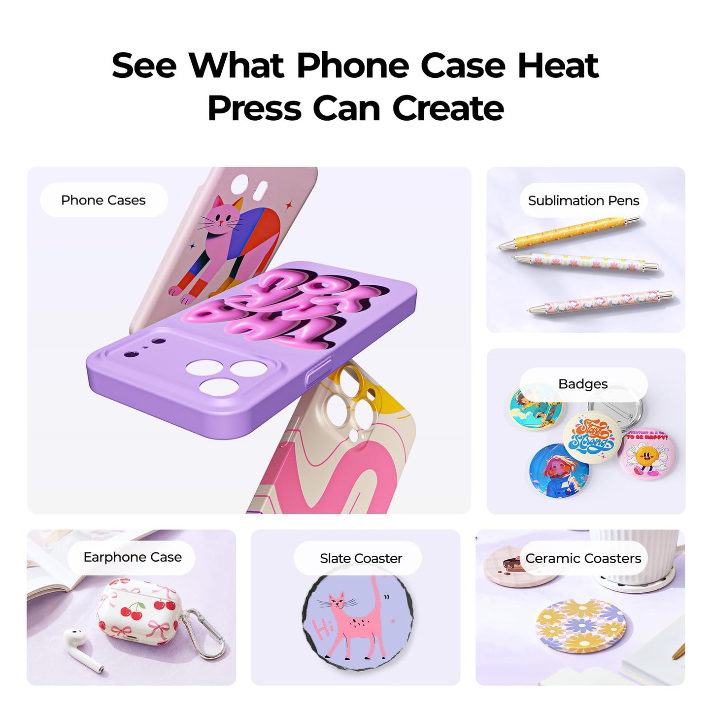 HTVRONT Phone Case Heat Press Machine Compatible with iPhone & Android - Vacuum Heat Press H17 for Phone Cases- Sublimation Press for Custom Phone Case, Badges, Coasters, Includes Film & Fixture
