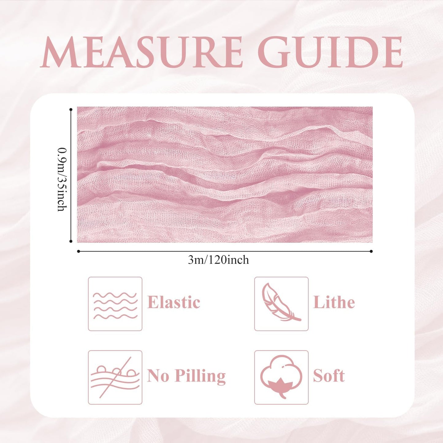 Skiennix 3PCS Table Runner Set - Blushing Pink Boho Gauze Cheesecloth for Summer Weddings & Parties