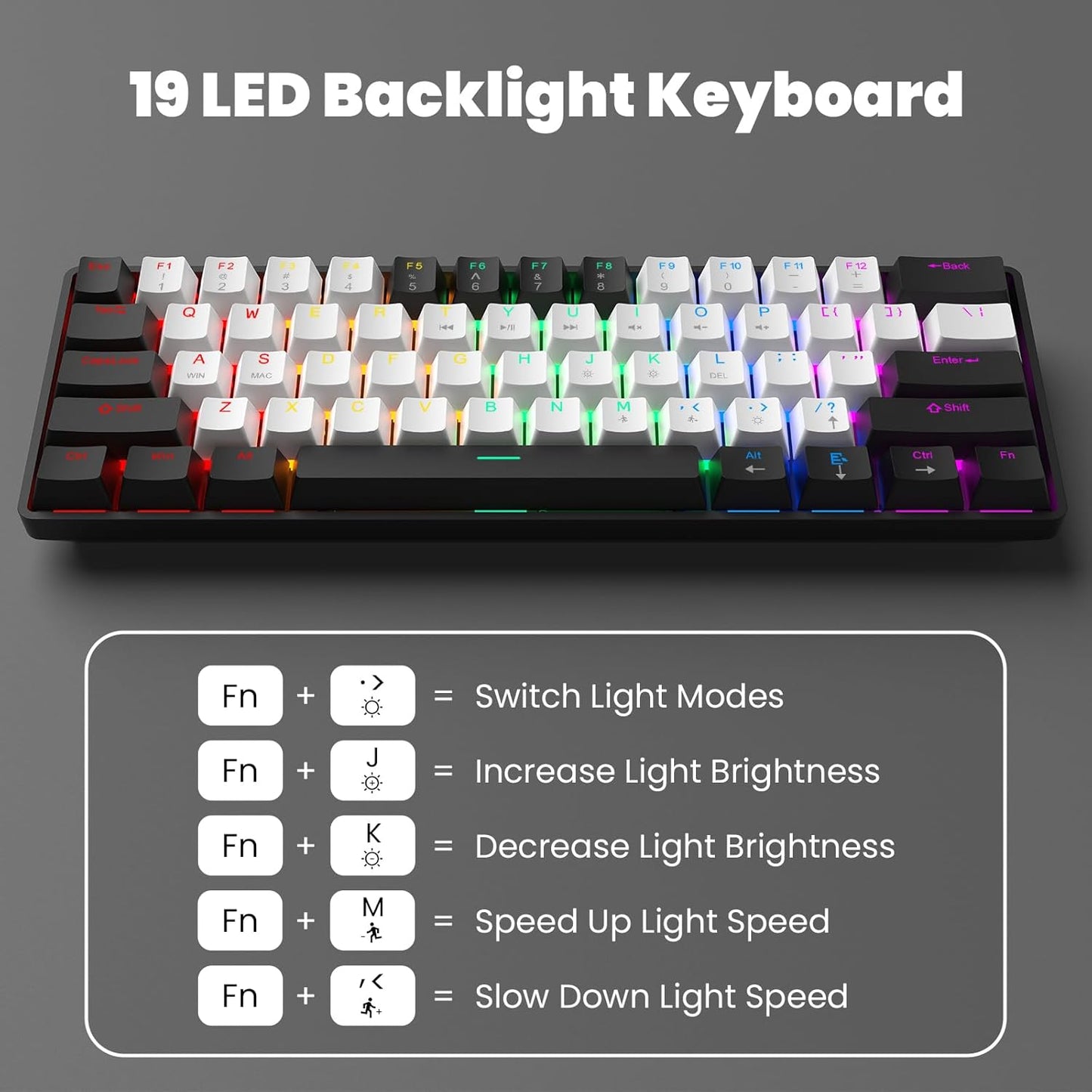 LAMA 60% 61 PS4, Mini Keys Mechanical Keyboard with Red Switches, LED Backlit, Small Portable Gaming Wired Keyboard